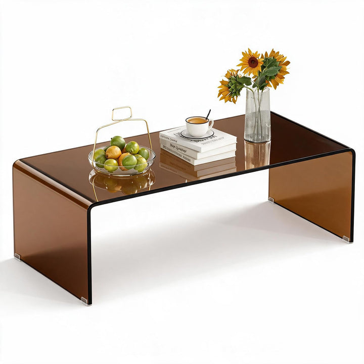 Giantex 40 Inch Clear Center Coffee Table with Tempered Glass Top &amp; Round Edges