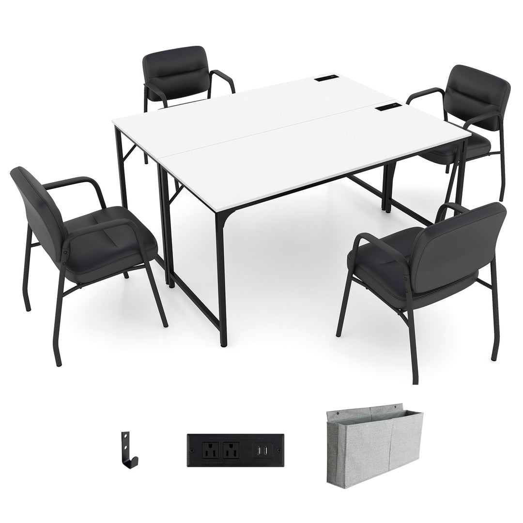 Giantex 30 FT Conference Table with Charging Station, 60" x 24" Rectangular Large Meeting Room Desk with Storage Bag &amp; Hook