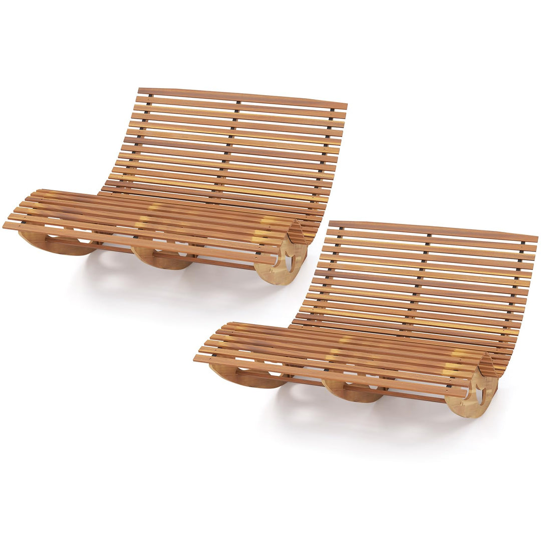 Giantex Extra-Large Dual Outdoor Rocking Chair, Acacia Wood Patio Lounge Chair with Ergonomic Curved &amp; Slatted Seat