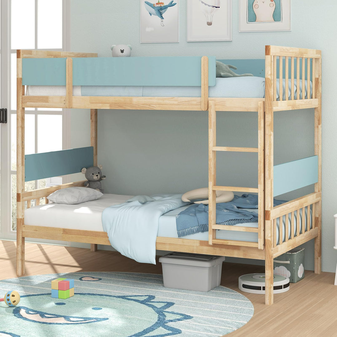 Giantex Wood Bunk Bed Twin Over Twin, Solid Wood Bunk Bed Frame with Ladder &amp; Safety Guardrails