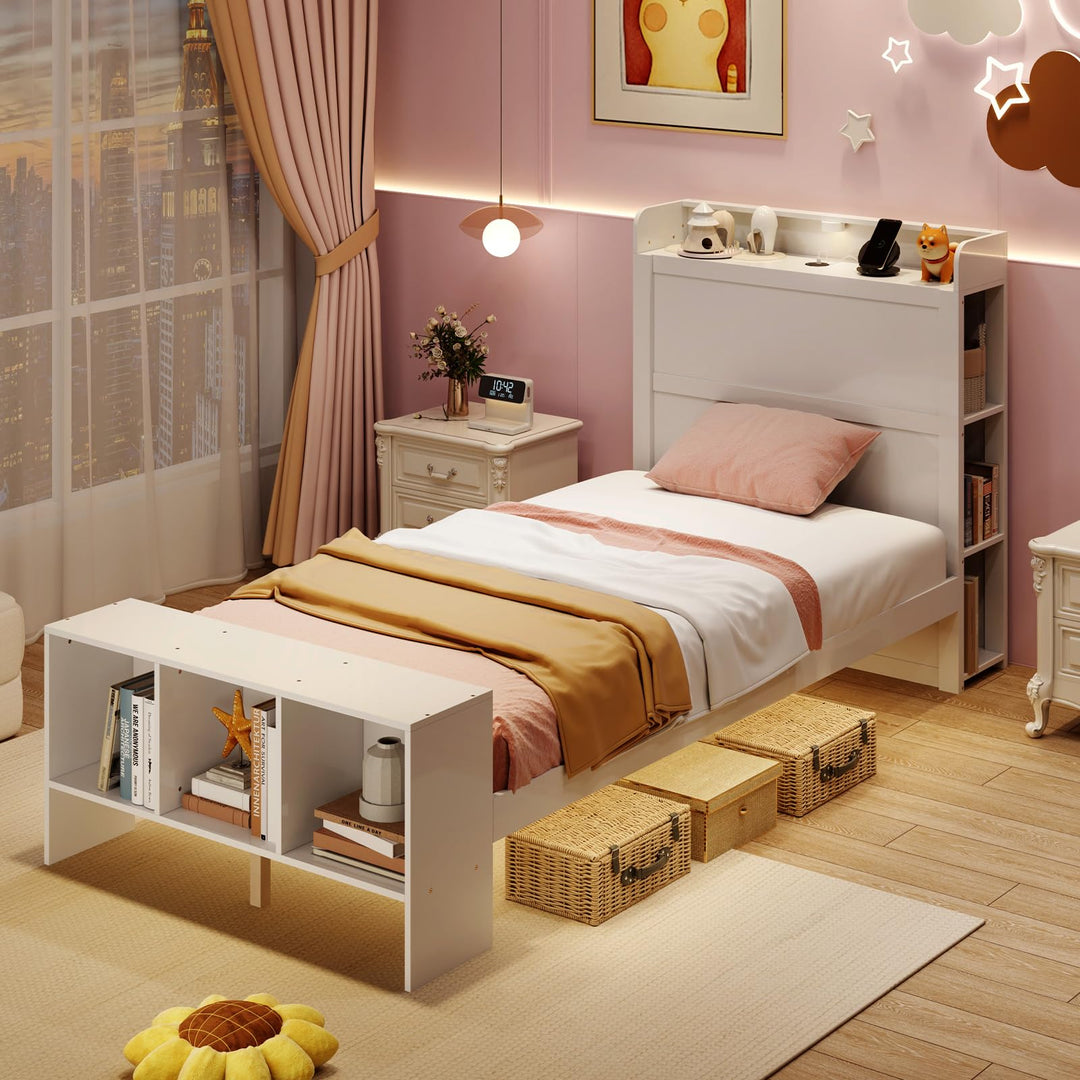 Giantex Full/Twin Size Bed Frame with Storage Headboard &amp; Footboard