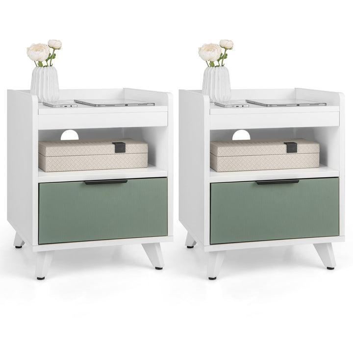 Giantex Nightstand with Drawer, 3-Tier Bedside Table with Storage Drawer &amp; Open Compartment