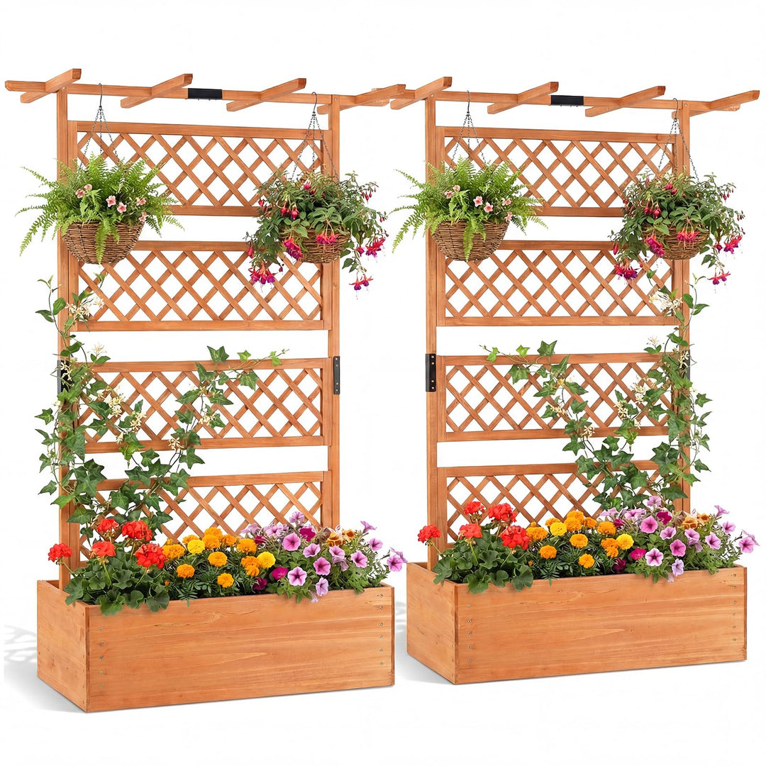 Giantex 72" Wooden Raised Garden Bed with Trellis w/Privacy Screen Roof