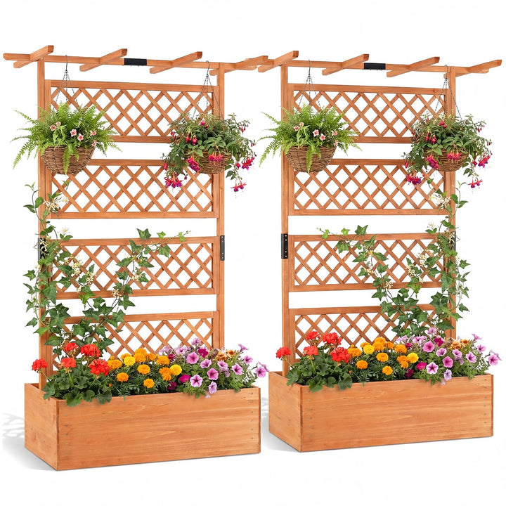 Giantex 72" Wooden Raised Garden Bed with Trellis w/Privacy Screen Roof