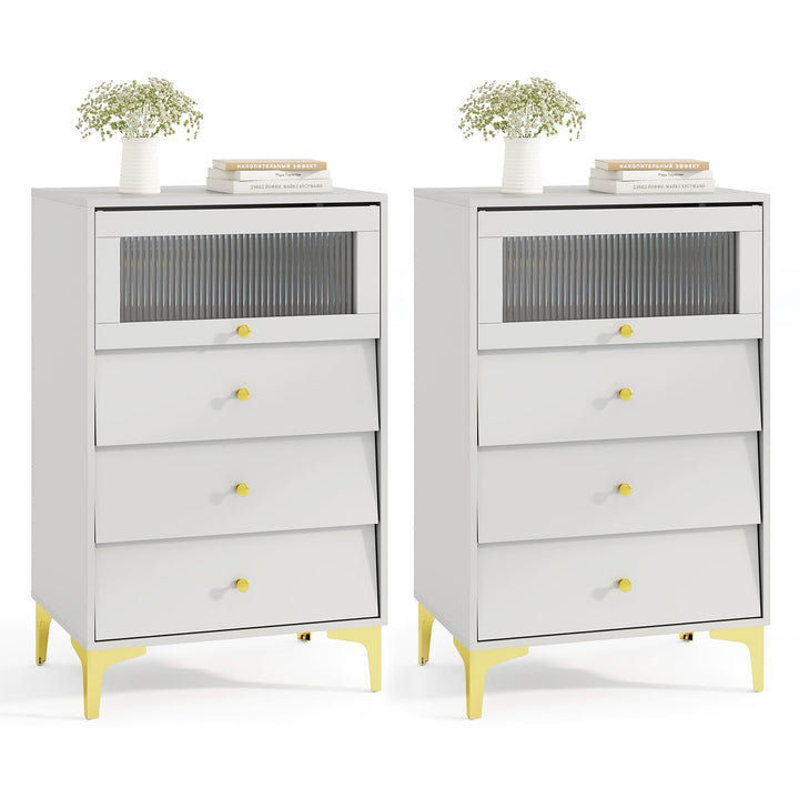 Giantex 3 Drawer Dresser, Modern Storage Cabinet w/Flip Up Fluted Glass Door &amp; Pull-Out Drawers