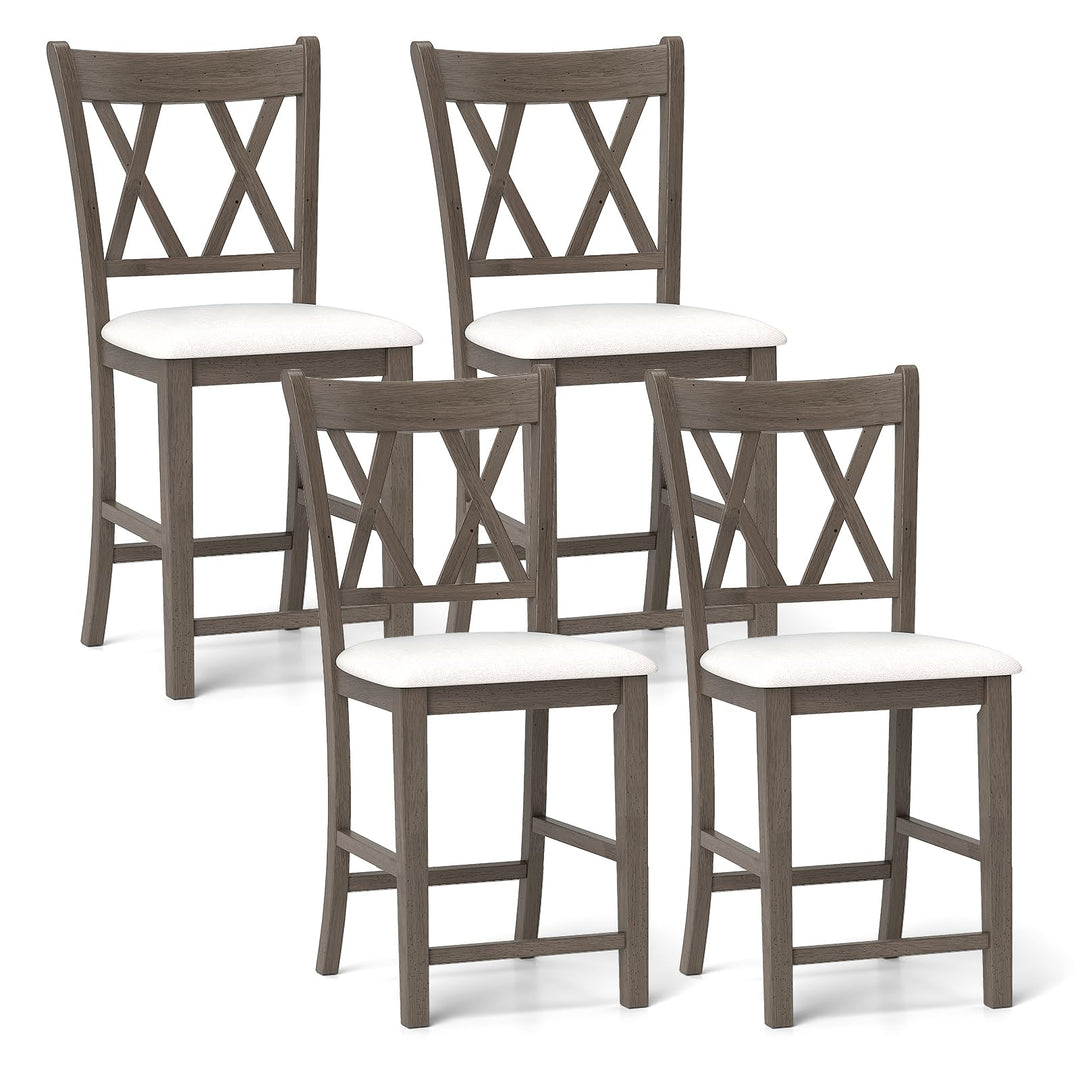 Giantex Wood Bar Stools Set of 2/4, 24" Counter Height Bar Stools w/Cross Back &amp; Linen Fabric Upholstered Seat