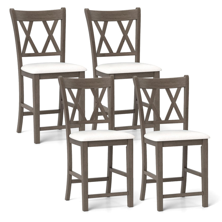 Giantex Wood Bar Stools Set of 2/4, 24" Counter Height Bar Stools w/Cross Back &amp; Linen Fabric Upholstered Seat