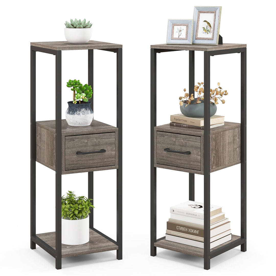 Giantex 3 Tier Tall Plant Stand Indoor, 36 Inch Corner Plant Holder with Drawer &amp; Metal Frame