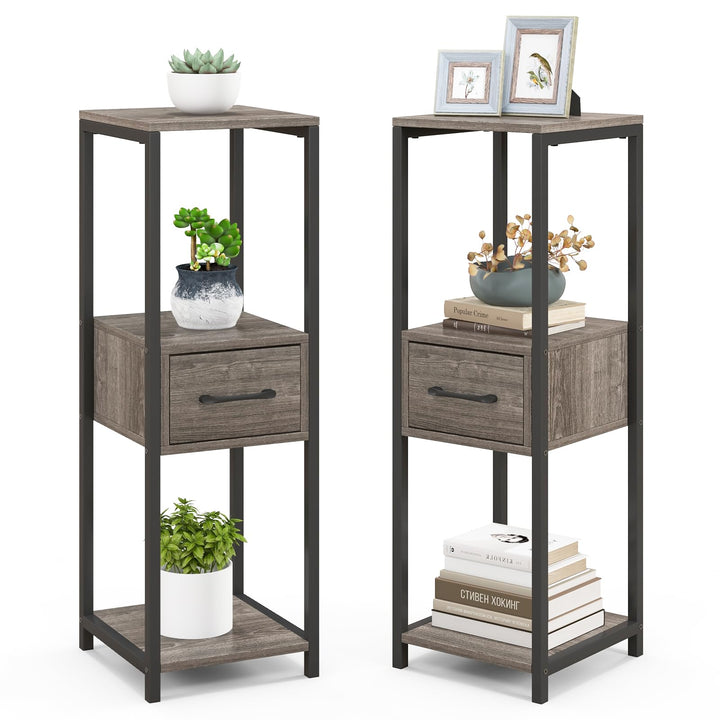 Giantex 3 Tier Tall Plant Stand Indoor, 36 Inch Corner Plant Holder with Drawer &amp; Metal Frame