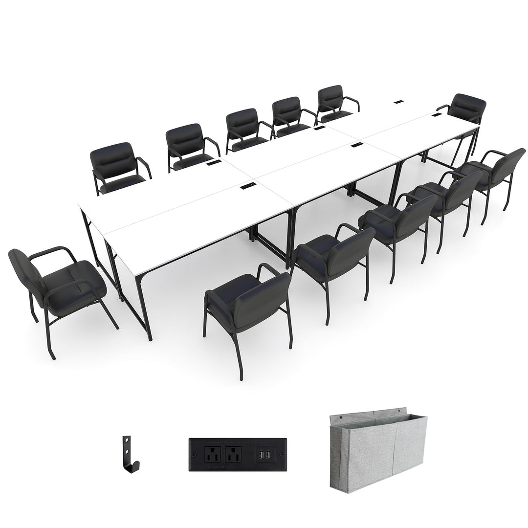 Giantex 30 FT Conference Table with Charging Station, 60" x 24" Rectangular Large Meeting Room Desk with Storage Bag &amp; Hook