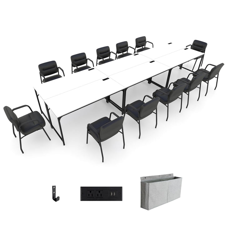 Giantex 30 FT Conference Table with Charging Station, 60" x 24" Rectangular Large Meeting Room Desk with Storage Bag &amp; Hook