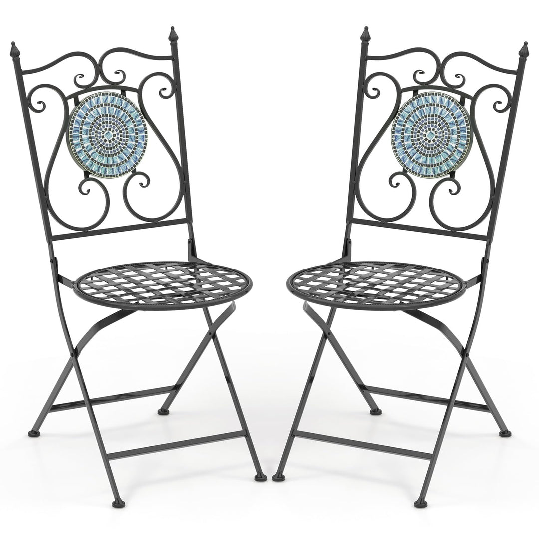 Giantex Patio Folding Chairs, Mosaic Bistro Chairs w/Backrest &amp; Round Seat for Porch Balcony Lawn