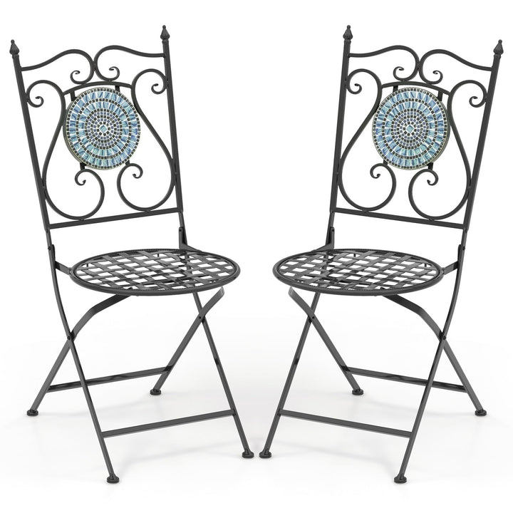Giantex Patio Folding Chairs, Mosaic Bistro Chairs w/Backrest &amp; Round Seat for Porch Balcony Lawn