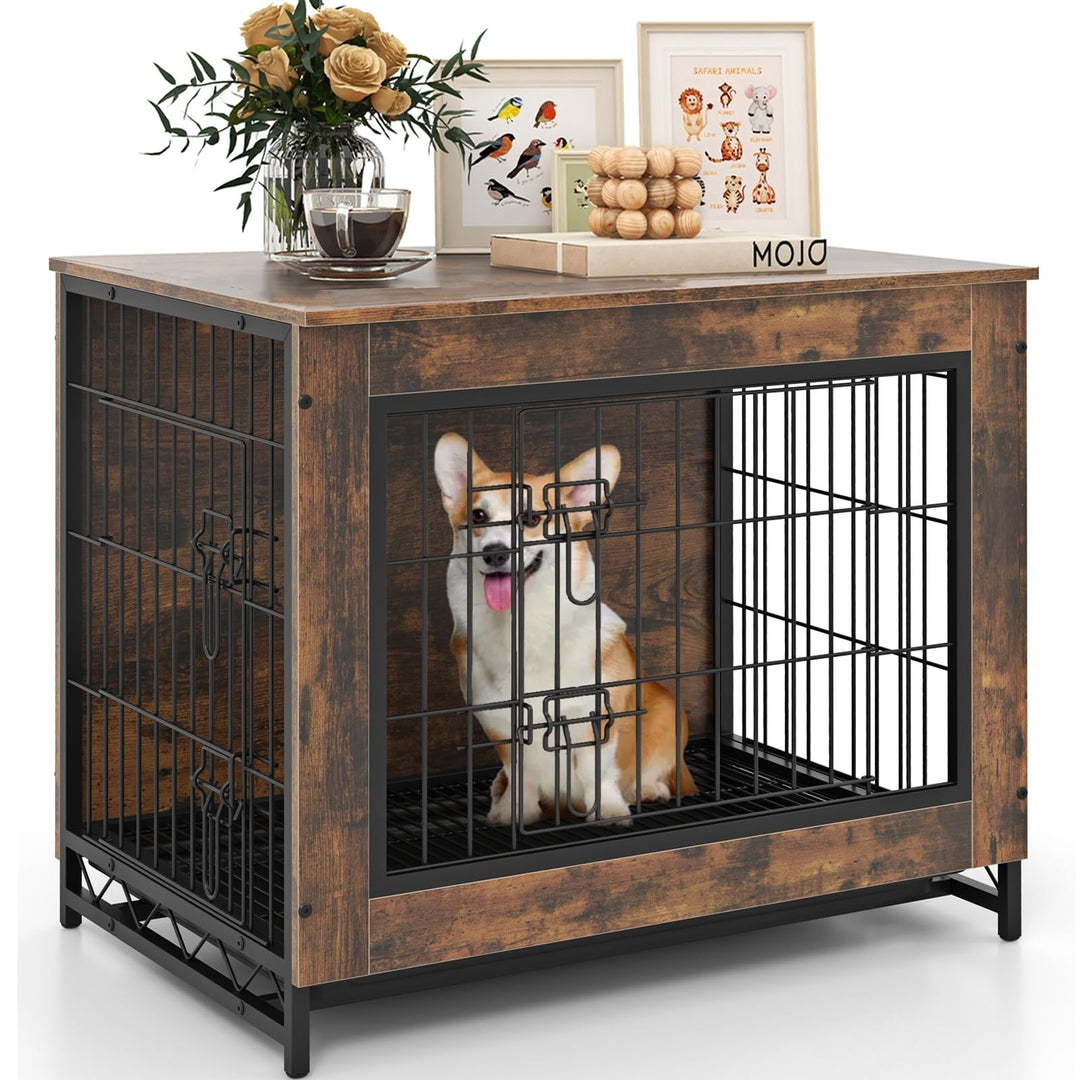 Giantex Dog Crate Furniture - Dog Kennel Side Table with Double Doors &amp; Removable Pull-Out Tray