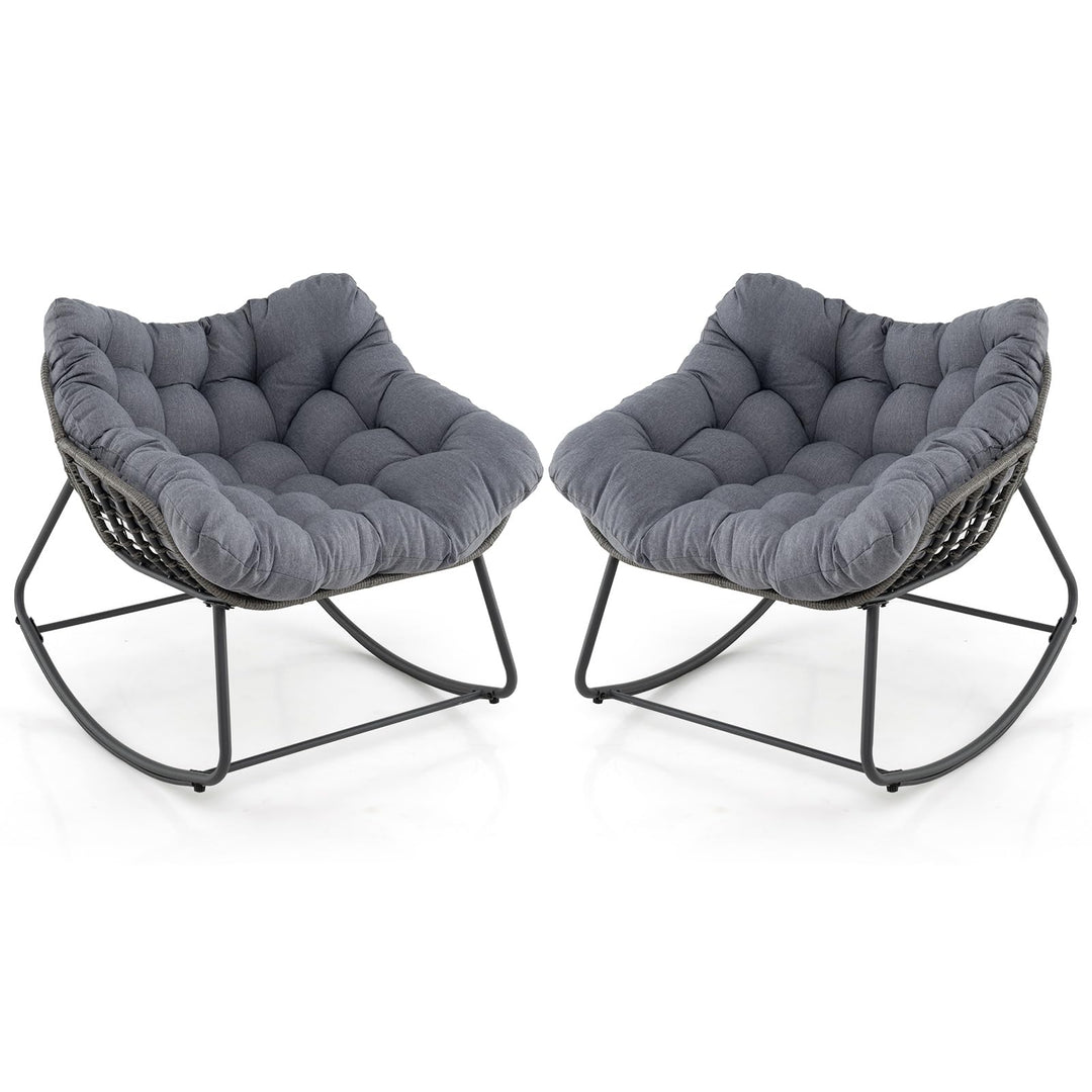 Giantex Outdoor Rocking Chair with Padded Cushion, Oversized Papasan Chair