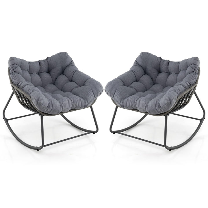 Giantex Outdoor Rocking Chair with Padded Cushion, Oversized Papasan Chair