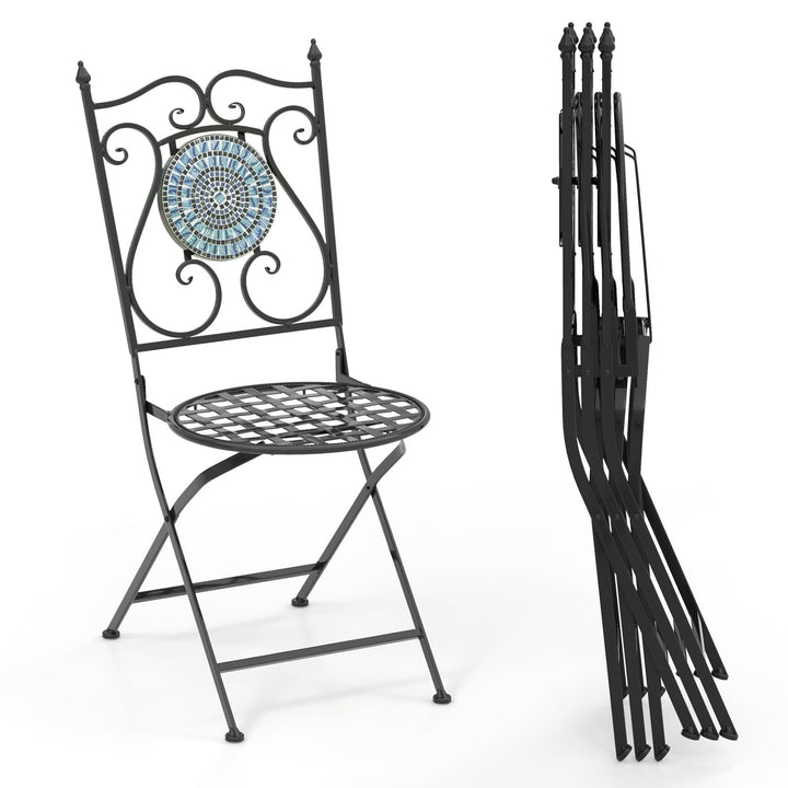 Giantex Patio Folding Chairs, Mosaic Bistro Chairs w/Backrest &amp; Round Seat for Porch Balcony Lawn