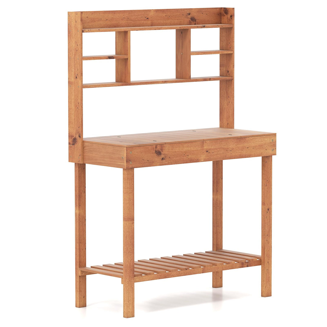 Giantex Outside Solid Wood Potting Table with Flip-up Tabletop