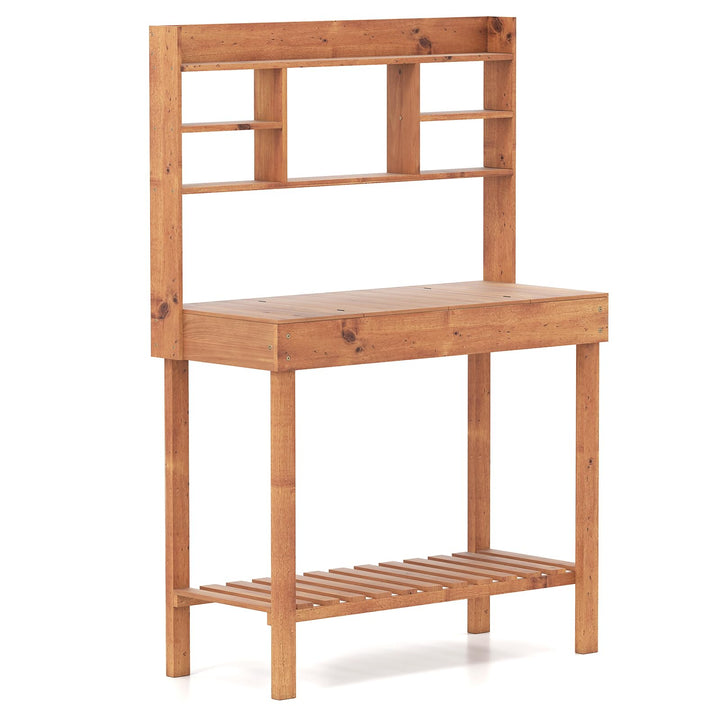 Giantex Outside Solid Wood Potting Table with Flip-up Tabletop
