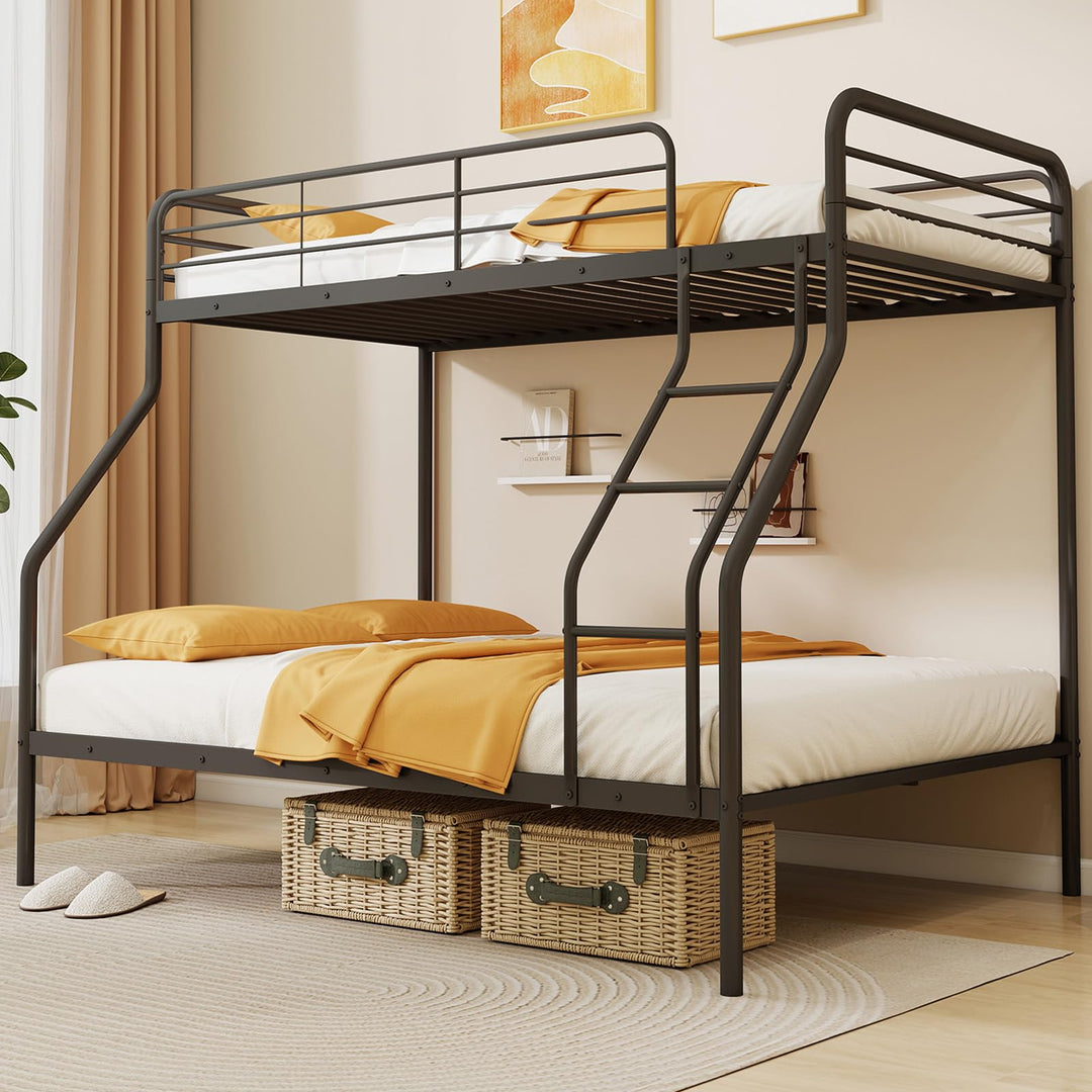Giantex Metal Bunk Beds Twin Over Full Size, Heavy Duty Bunk Bed for Teens Adults with Ladder &amp; Guardrails