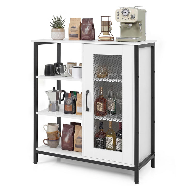 Giantex Industrial Side Cabinet with Metal Mesh Door and 3 Open Shelves