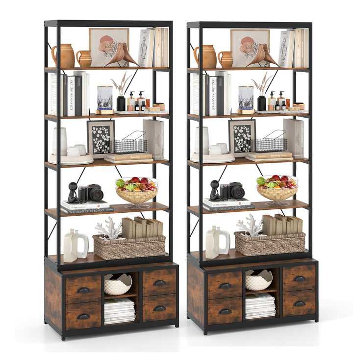 Giantex 8-Tier Bookshelf with Storage, 79" Freestanding Bookcase with 4 Fabric Drawers &amp; Adjustable Shelf