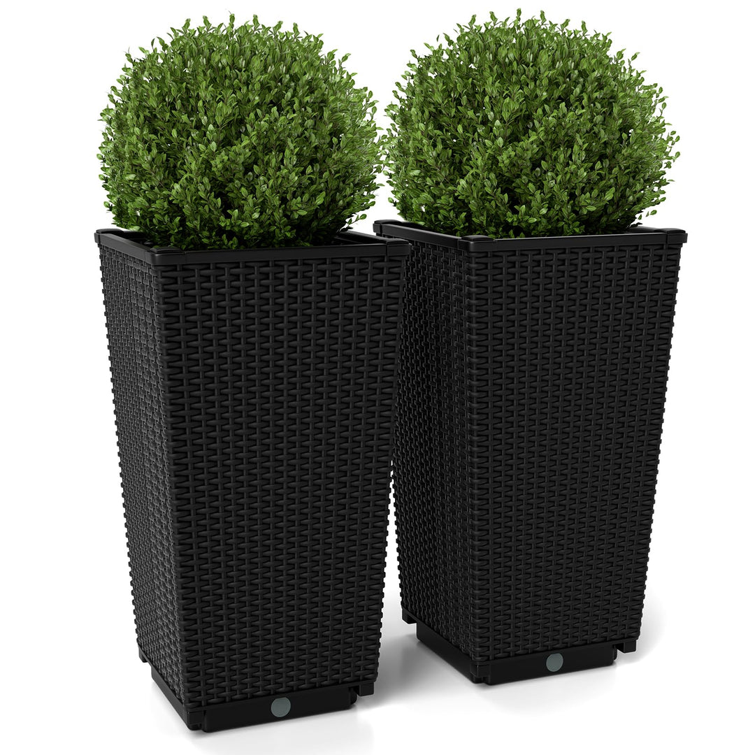 Giantex Set of 2 Outdoor Wicker Flower Pot, 23 Inch Tall Planters with Drainage Hole, Self-Watering Tray