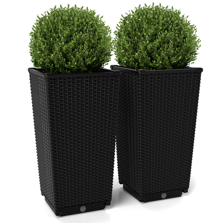 Giantex Set of 2 Outdoor Wicker Flower Pot, 23 Inch Tall Planters with Drainage Hole, Self-Watering Tray