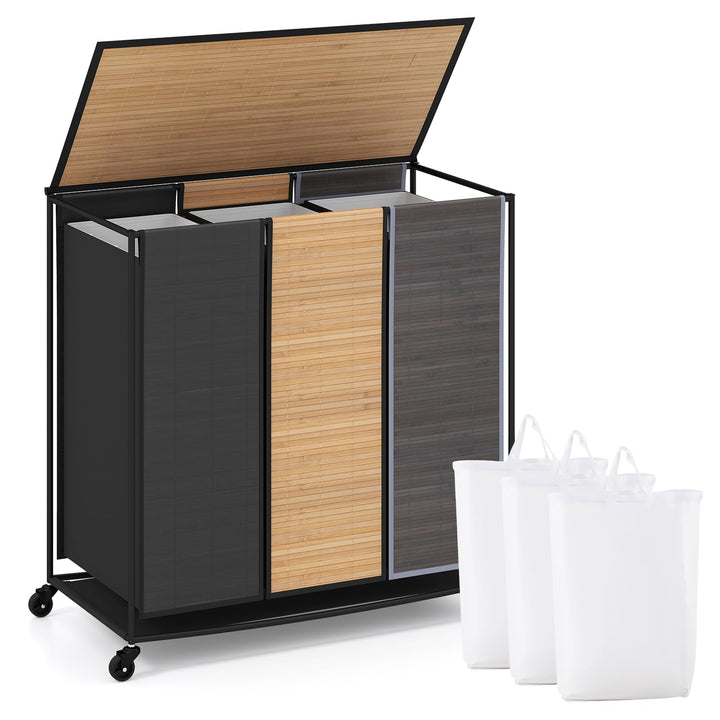 Giantex Laundry Hamper Sorter 3 Section with Lid