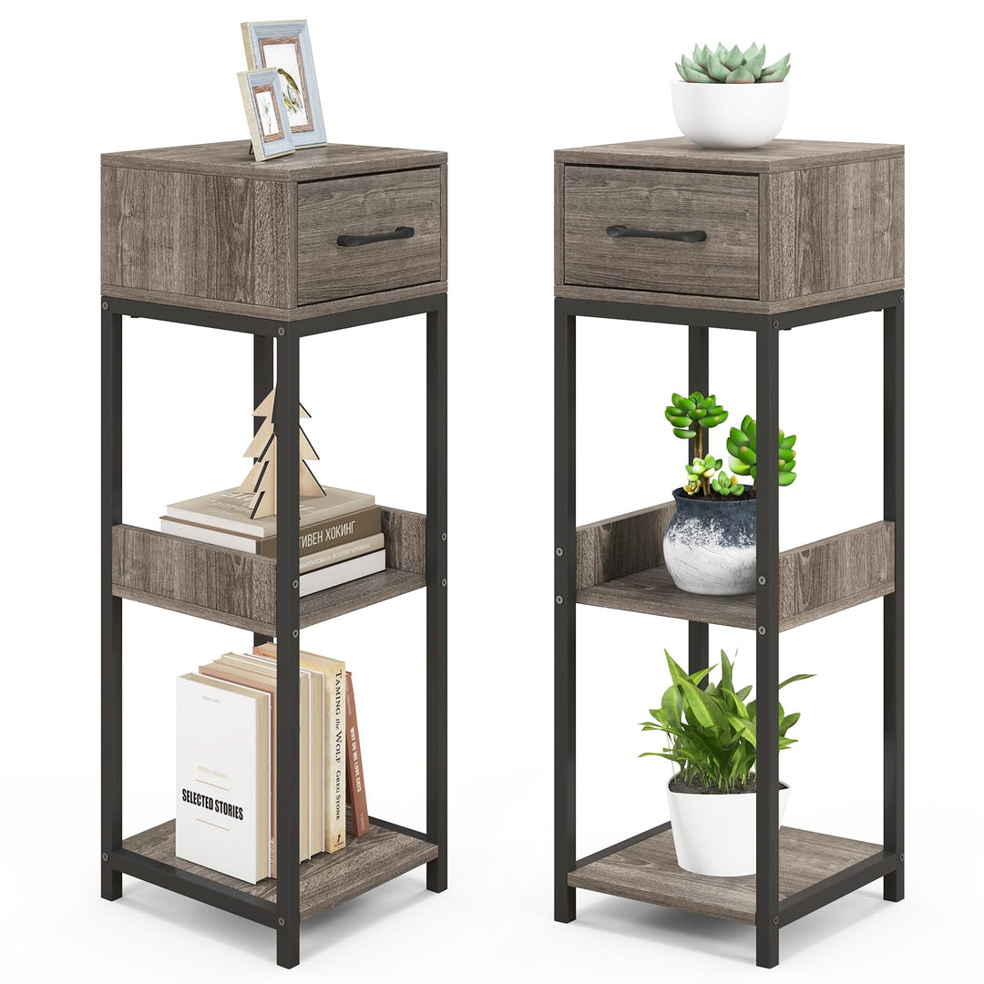 Giantex 3 Tier Tall Plant Stand Indoor, 36 Inch Corner Plant Holder with Drawer &amp; Metal Frame