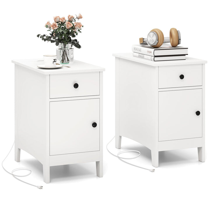 Giantex Nightstand with Charging Station, Flip Top End Table w/USB Ports &amp; Outlets, Modern Side Table w/Storage Drawer