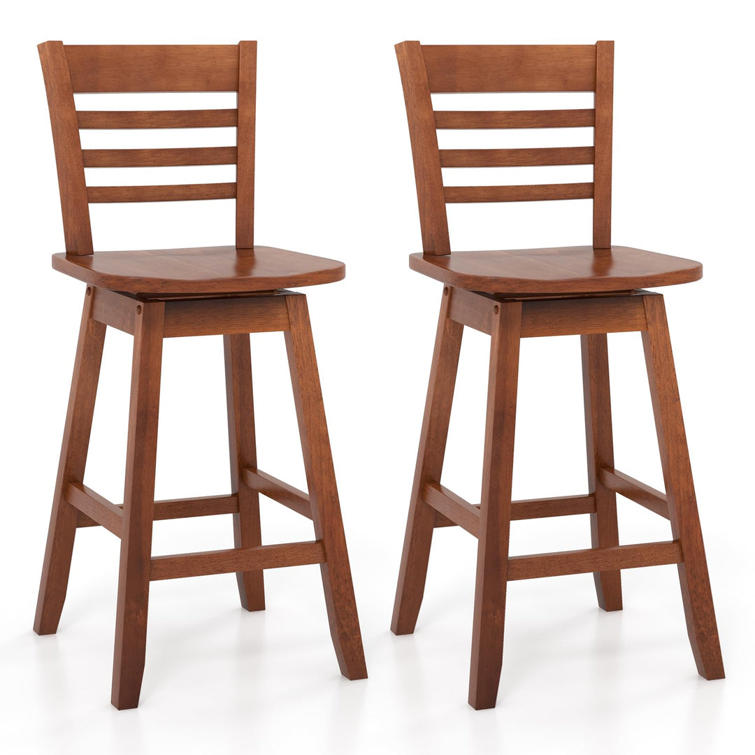 Giantex Wood Bar Stools, Swivel Counter Height Bar Stools with Slatted Hollow Back &amp; Ergonomic Contoured Seat