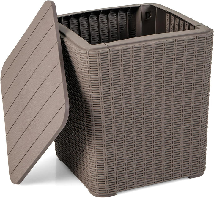 Giantex Small Outdoor Side Table - 11.5 Gallon Deck Box with Removable Lid &amp; Wicker-woven