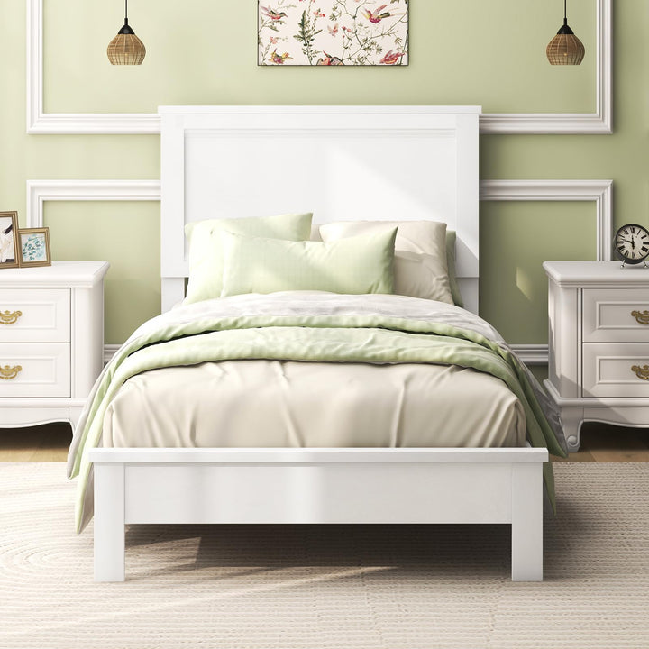 Queen/Full/Twin Size Platform Bed w/ Rubber Wood Legs &amp; Integrated Headboard | Wooden Bed Frame