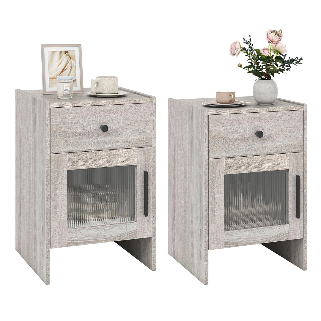 Giantex Farmhouse Nightstand with Drawer and Cabinet