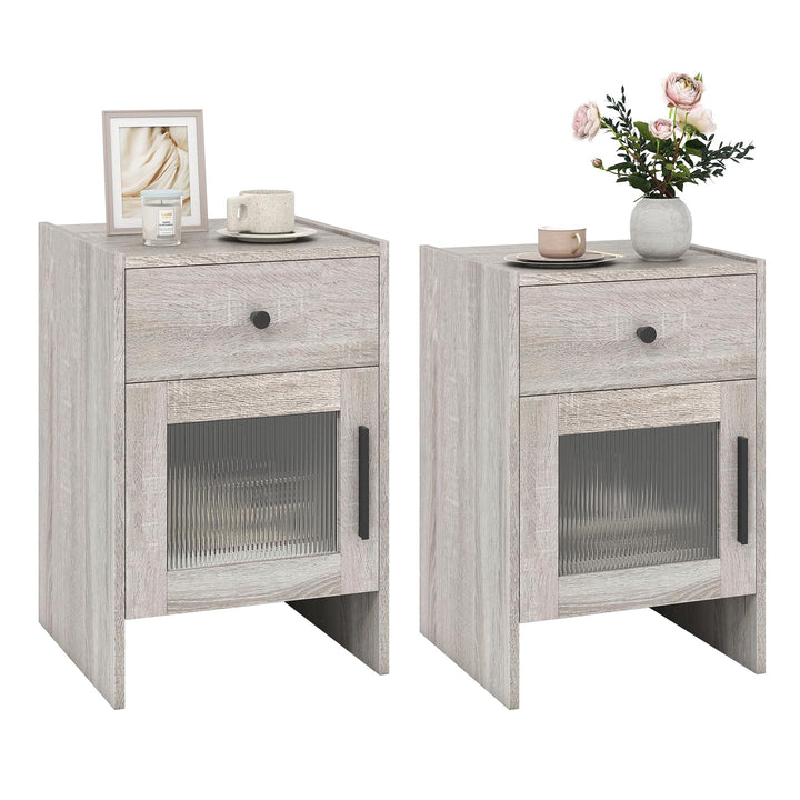 Giantex Farmhouse Nightstand with Drawer and Cabinet