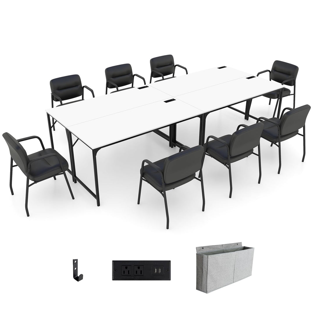 Giantex 30 FT Conference Table with Charging Station, 60" x 24" Rectangular Large Meeting Room Desk with Storage Bag &amp; Hook