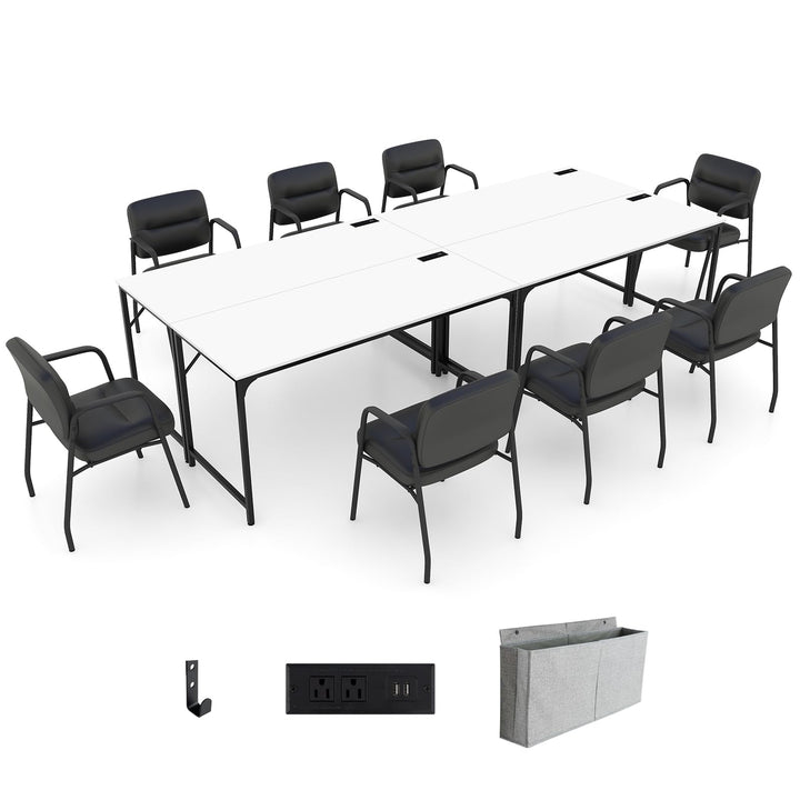 Giantex 30 FT Conference Table with Charging Station, 60" x 24" Rectangular Large Meeting Room Desk with Storage Bag &amp; Hook