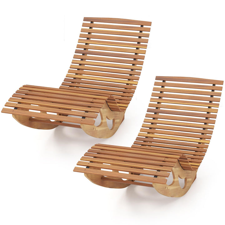 Giantex Acacia Wood Outdoor Rocking Chair, Patio Lounge Chair with Ergonomic Curved &amp; Slatted Seat, High Back