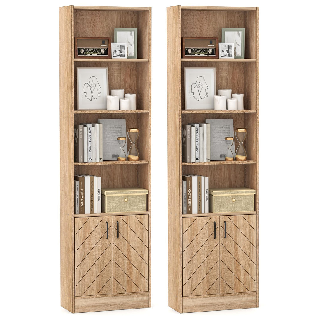 Giantex 6-Tier Bookshelf with Double Doors, 71" Tall Bookcase w/ 4 Open Cubes &amp; 3 Adjustable Shelves