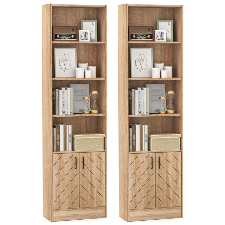 Giantex 6-Tier Bookshelf with Double Doors, 71" Tall Bookcase w/ 4 Open Cubes &amp; 3 Adjustable Shelves