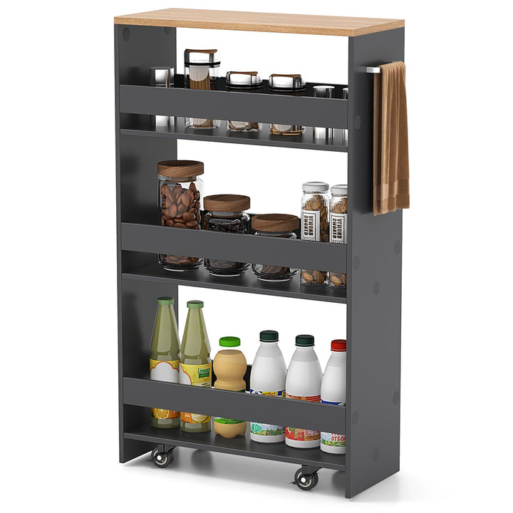 Giantex 4 Tier Rolling Slim Storage Cart, 8” Narrow Slide Out Kitchen Cart w/Handle &amp; Open Shelves