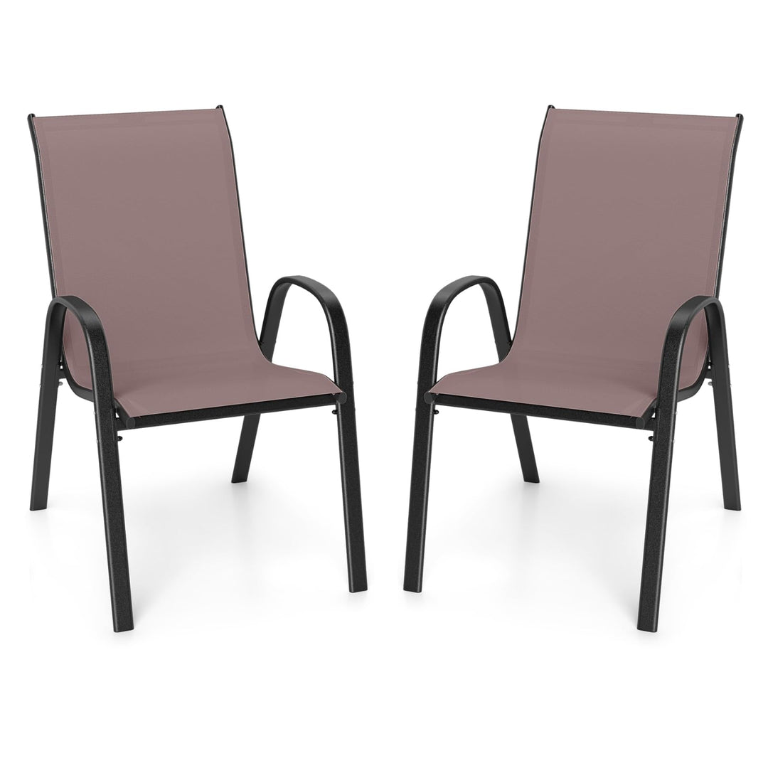 Giantex Stackable Outdoor Dining Chairs with Breathable &amp; Quick-Dry Fabric &amp; Armrests for All Weather