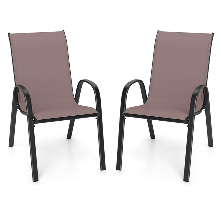 Giantex Stackable Outdoor Dining Chairs with Breathable &amp; Quick-Dry Fabric &amp; Armrests for All Weather