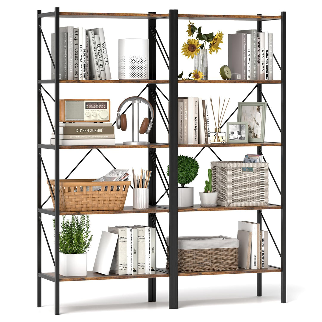 Giantex 5-Tier Bookshelf, Industrial Tall Bookcase with Open Storage Shelves &amp; Heavy Duty Metal Frame