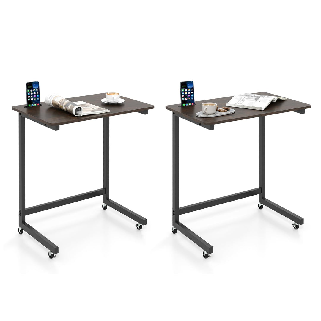 Giantex C-Shaped End Table with Wheels for Living Room Bedroom
