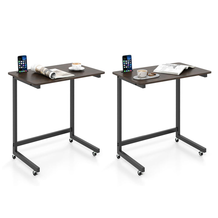 Giantex C-Shaped End Table with Wheels for Living Room Bedroom