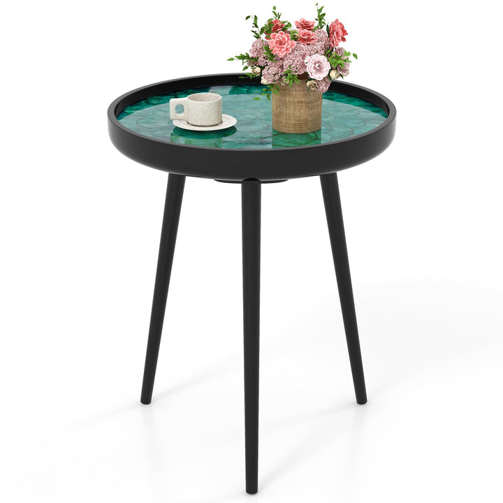 Giantex Outdoor Side Table, Round End Table with Epoxy Resin Finish