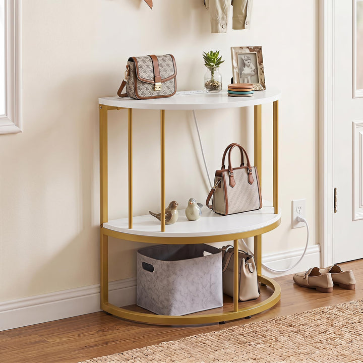 Giantex Half Moon Console Table with Outlets