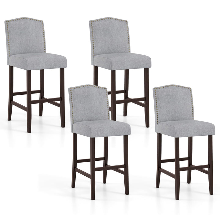 Giantex 30" Bar Stools Set of 2/4, Upholstered Bar Height Bar Chairs with Back &amp; Rubber Wood Legs